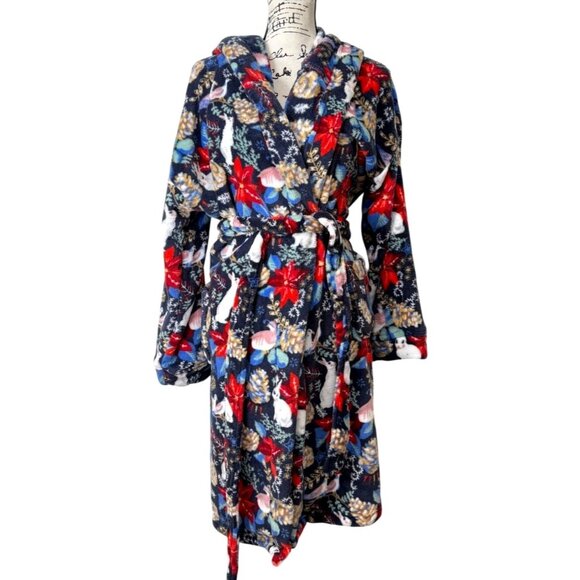 Vera Bradley Other - Vera Bradley Hooded Robe Winter Forest Plush Blue Red Bunny Bird Women Size L/XL